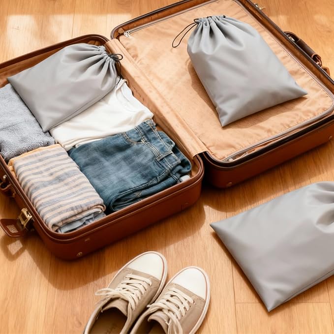 6 Pcs Shoe Bags for Travel, Shoe Dust Bags, Spandex Shoes Pouch with Interior Divider and Drawstring, Women and Men Luggage Packing for Traveling(Grey)