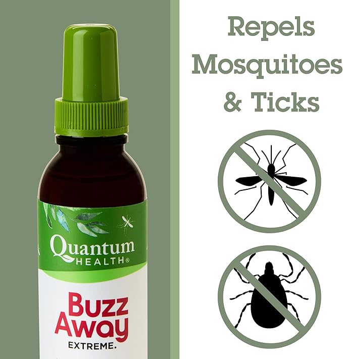 Quantum Health Buzz Away Extreme Tick & Mosquito Repellent DEET Free Peppermint & Citronella Oil Outdoor Bug Spray Powerful Plants Repel Bugs Off Your Skin, Kids Safe Insect Repellent- 8 Ounce