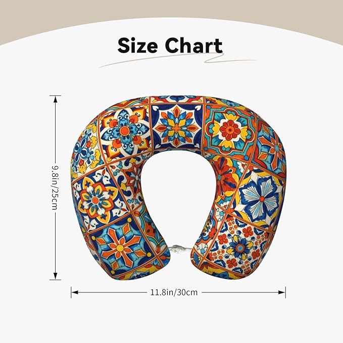 Neck Pillow Memory Foam Chin Cushion with Breathable Cover Talavera Mexican Tiles, Cute Airplane Car Pillows for Office Head Pain Relief