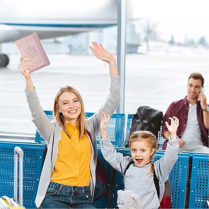 Eoehro Passport and Vaccine Card Holder, Passport Holder Vaccine Card Slot, Passport Wallet, Passport Cover, Passport Case, Passport Holder for Airplane Travel Essentials (E-Elastic band Rose gold)