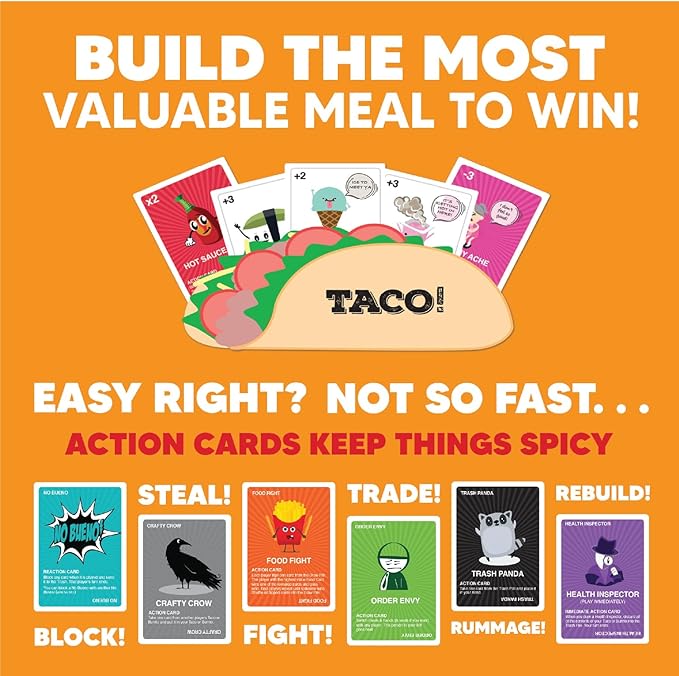 Taco vs Burrito - Family Card Game and Board Games for Kids 6-8, 8-12, Teens, and Adults - Fun, Fast-Paced, and Easy to Learn for Birthday, Game Night, Travel, and Parties
