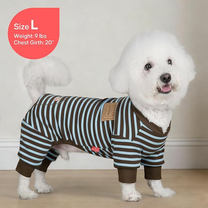 KYEESE Dog Pajamas, Stretchy Fleece Dog Pajamas for Small Dogs Puppy Jumpsuit, Warm Doggie PJS Pet Onesie Clothes with 4 Legs Sleepwear, Lightweight Cat Apparel, Blue Striped, S