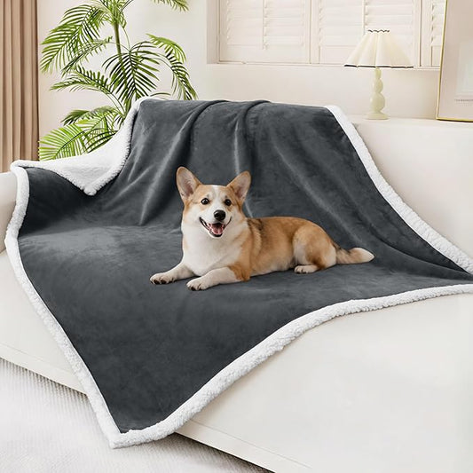 Smiry Waterproof Blanket Throw for Large Dogs, Soft Reversible Dog Blanket for Sofa Couch Bed, Washable Leakproof Sherpa Fleece Furniture Couch Protector(50"x60", Dark Grey/White)