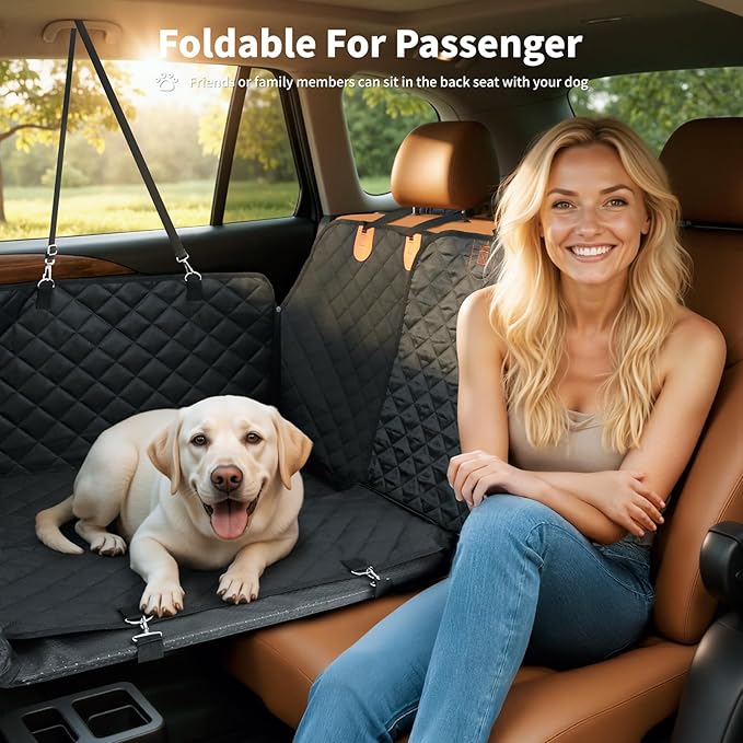 HOTEAGLE Dog Seat Covers for Back Seat, Hard Bottom Back Seat Extender for Dogs, 600D Upgraded Material Waterproof and Comfortable with 400lbs Holds, Ideal for Car Trips and Outdoor Adventures（Black）