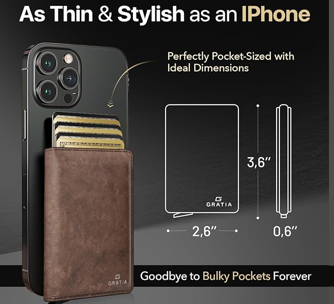 GRATIA Slim Wallet for Men - RFID Blocking, Minimalist Credit Card Holder, Stylish Men Wallet for Security & Convenience, Front & Back Pocket Cardholder, Holds 8 Cards (Brown)