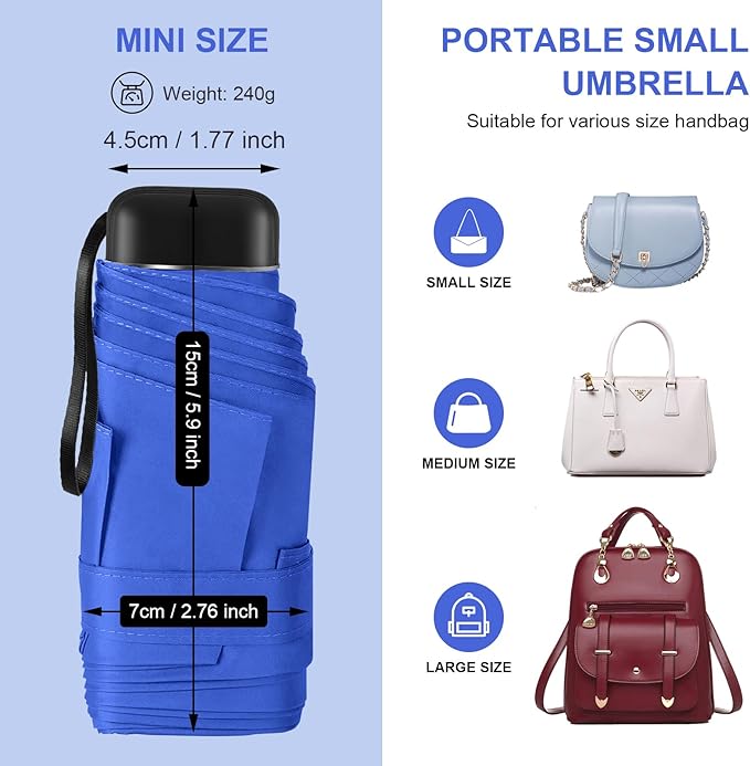 LEAGERA Compact Travel Umbrella with Case - Mini Umbrella for Purse, Small Lightweight &Tiny Design Perfect for Parasol Outdoor Sun&Rain Umbrellas