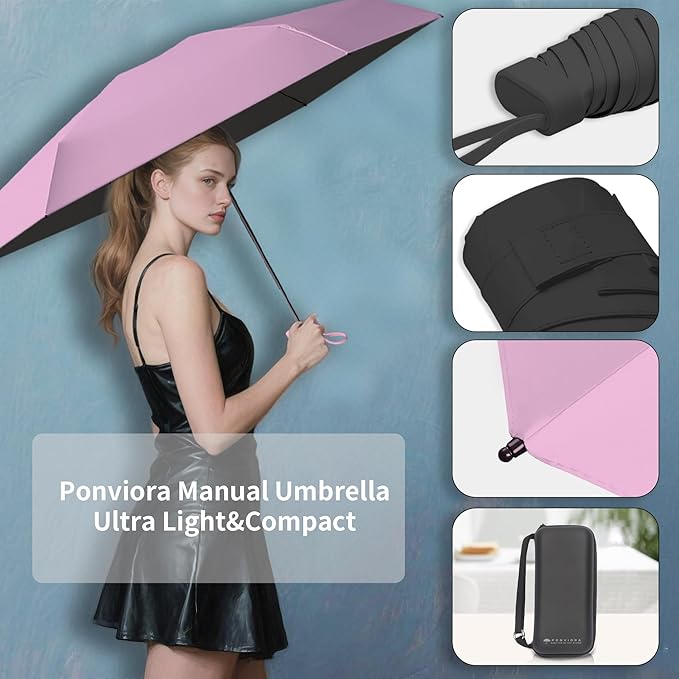 Compact Mini Windproof Travel Umbrella-UPF 50+ Sun & Rain Protection, Small Folding Design Fits in Pocket or Purse, Lightweight Portable with Case for Women, Men & Kids