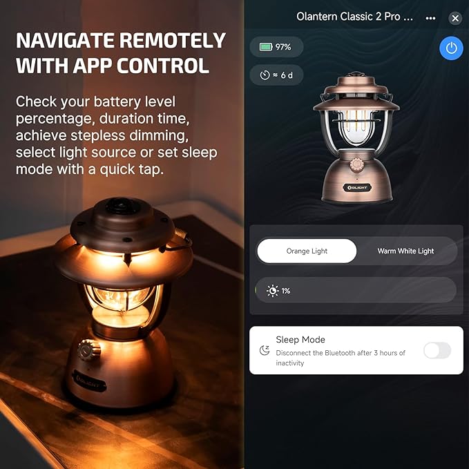 OLIGHT Olantern Classic 2 Pro APP Control Camping Lantern, 300 Lumens LED Rechargeable Lamp Flashlight with Dual Light Sources for Hurricane, Emergency, Hiking, Home Decor (Vintage Copper)