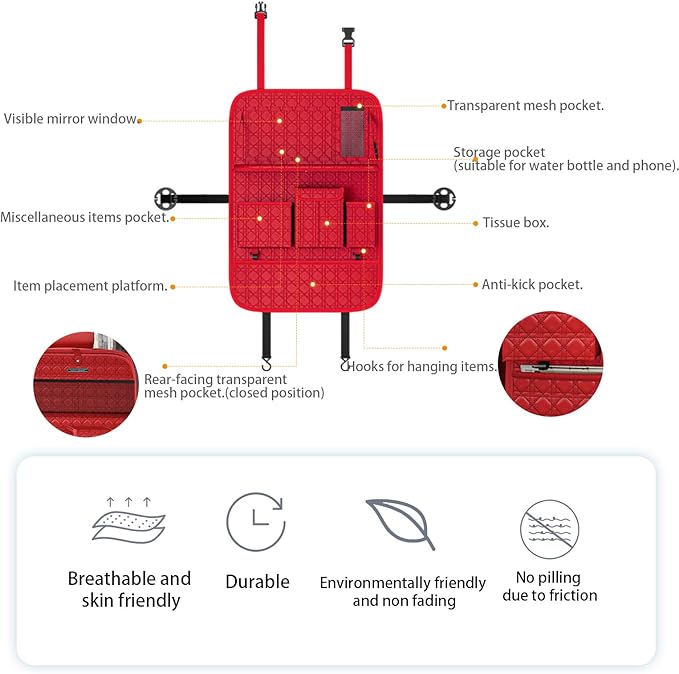 GMQ Backseat Car Organizer 1 Pack, Car Back Seat Organizers with Tray,Multifunctional Car Seat Back Organizer with Foldable Tablet Holder (Red, 1 PC)
