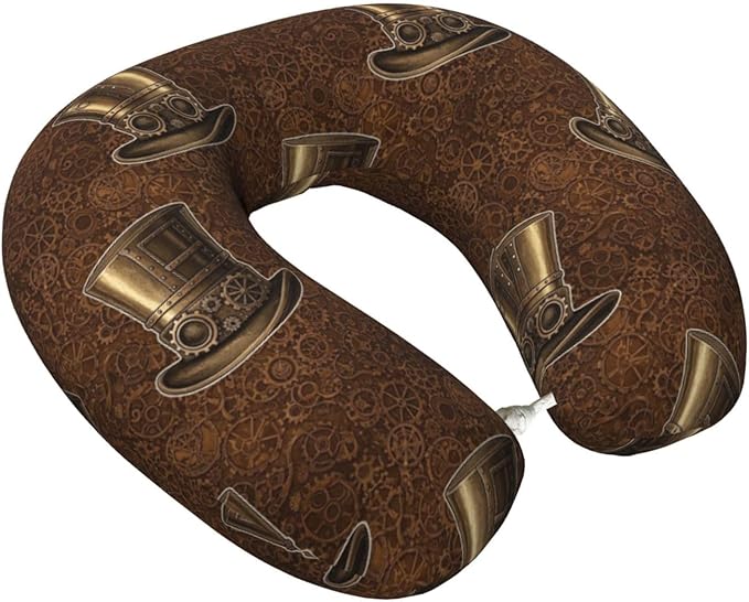 Neck Pillow Memory Foam Travel Pillows Comfortable for Airplane Flight Car Travel Office Nap and Sleeping, Funny Cushion for Head Shoulder Steampunk Top Hat As A Science Fiction