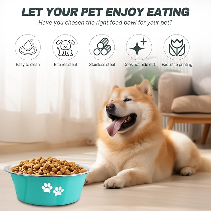 Stainless Steel Dog Bowls 2 Pack Large Extra Large Dogs Feeding Food Water Bowl with Non-Slip Silicone Sole, Dog Dishes Elevated Raised Pet Feeder(Green+Grey, XL(8.5 Cups)