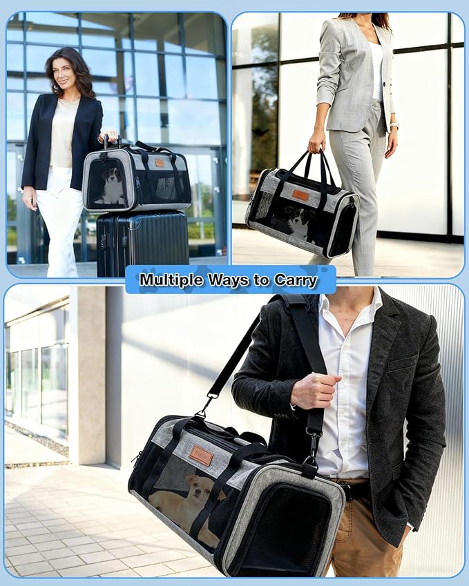 Dog Carrier Airline Approved - 17"×11"×9.5", Underseat, Under 10 lb, Top & Side Entry, Soft Sided Pet Carrier with Anti-Scratch Mesh for Small Dogs - Ideal for Travel and Vet Visit - Grey