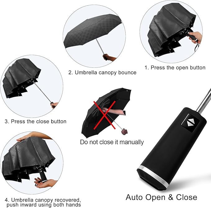 Satol 46/54/62 Inch Large Golf Umbrella, Windproof 10 Ribs Automatic Open/Close Oversize Double Canopy Vented Portable Folding Travel Umbrellas, UPF 50+ Sun & Rain Compact Umbrellas for Outdoor