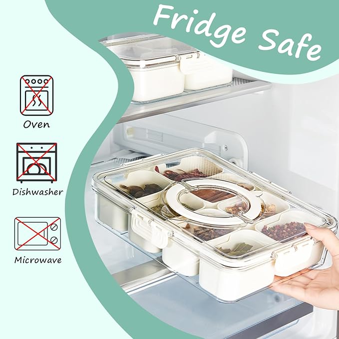 2-Pack Snackle Box Container, Removable Snackle Box with Handle for Candy, Fruits, Nuts, Charcuterie and Veggies, Divided Serving Tray with Lid Perfect for Christmas Party and Entertaining