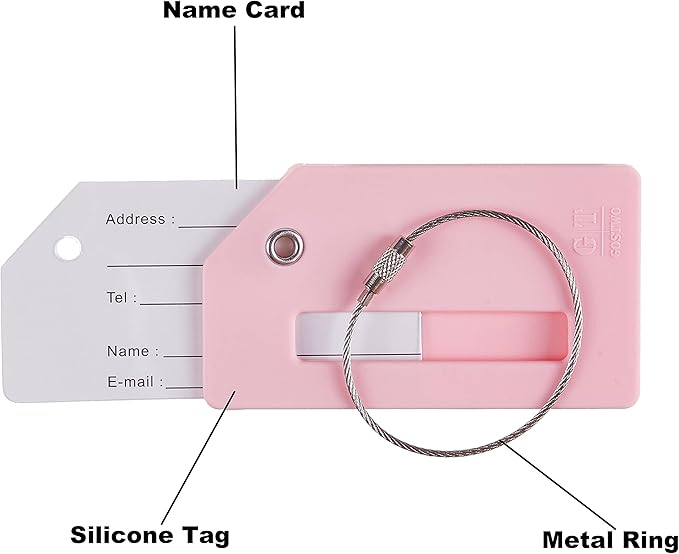 Gostwo 2 Pack Silicone Luggage Tags for Suitcases, 26 Initial Letter Baggage Labels Handbag School Bag Suitcase Instrument Tag with Stainless Steel Loop(Pink)(Airplane)
