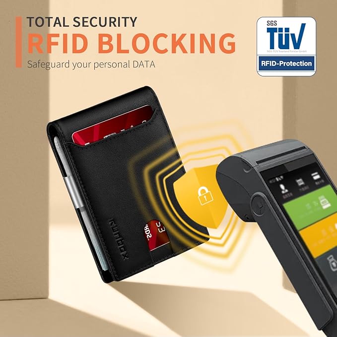 RUNBOX Slim Wallets for Men - Leather Money Clip Mens Wallet - RFID Blocking Front Pocket Bifold Wallet - Thin Credit Card Holder with Gift Box