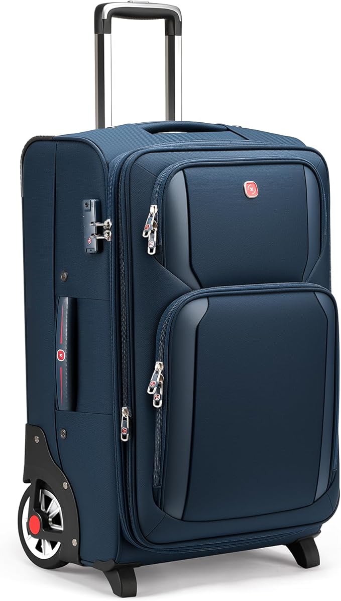 ROPLUS Laduga Softside Expandable Luggage with Large Steel Wheels Checked-Luggage Suicase (Blue, 29-Inch)