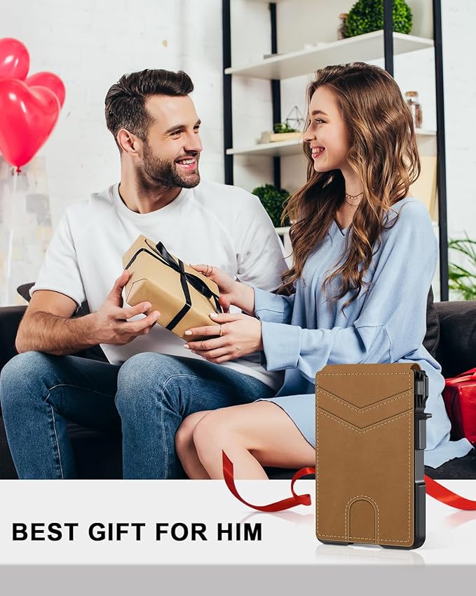 Wallet for Men, Mens Minimalist Wallet 9-13 Cards, Slim Compact Wallet with Money Clip & ID Window, RFID Blocking Smart Pop Up Card Wallet, Metal Aluminum Credit Card Holder Bifold Wallet