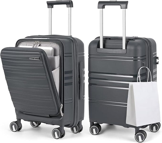 RAINSMORE Expandable Carry on Luggage 20 Inch, Airline Approved Carry on Suitcase with Front Pocket&Laptop Compartment, Hardshell Rolling Travel Luggage with Spinner Wheels,Charcoal