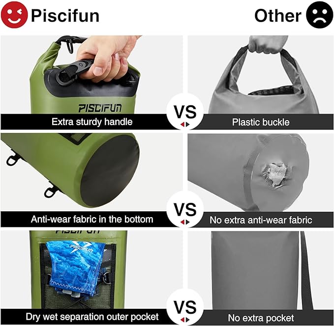 Piscifun Dry Bag, Waterproof Floating Backpack 10L/20L/30L/40L with Waterproof Phone Case for Boating, Kayaking, Fishing