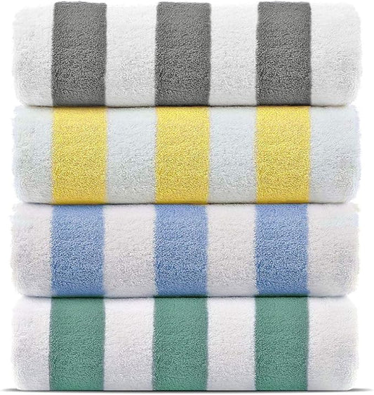 Chakir Turkish Linens Premium Quality 100% Cotton Turkish Cabana Thick Stripe Pool Beach Towels 4-Pack (Multicolor, 30x60 Inch)