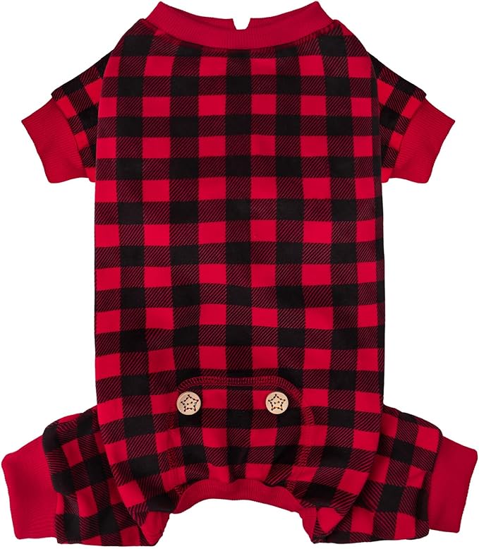 KYEESE Dog Pajamas Red Buffalo Check Puppy Pjs Comfy Doggie Costume Soft Dog Pajamas for Small Dogs Warm Pet Pjs Velvet 4 Legs Pet Jammies Stretchy Dogs Clothes,XS