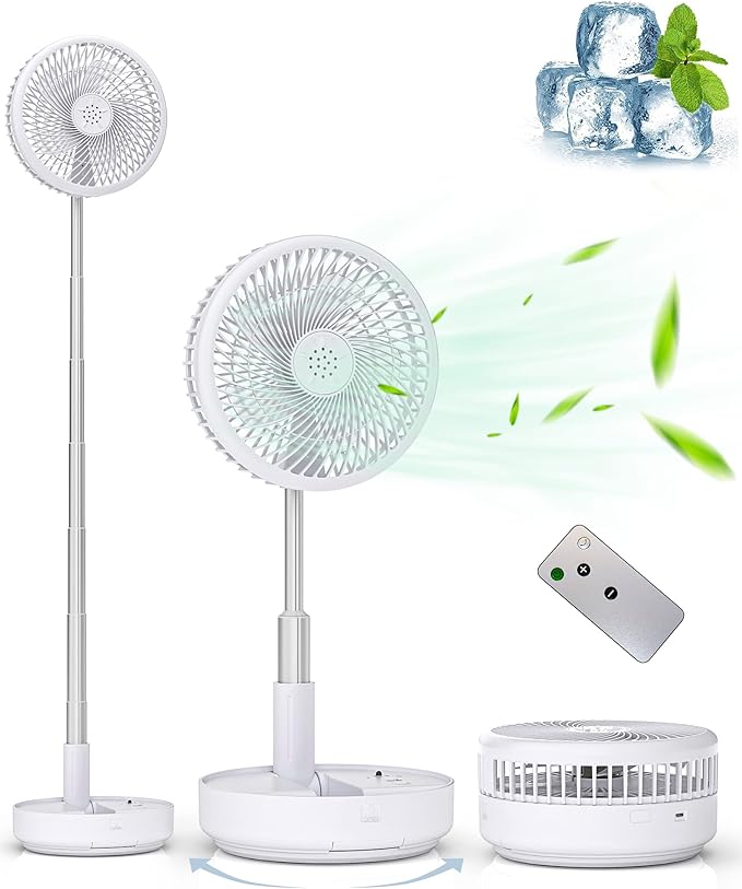 Primevolve Portable Oscillating Standing Fan,Rechargeable Battery Operated USB Floor Table Desk Fan with Remote, Bedroom Camping Travel Fans White 7.7"