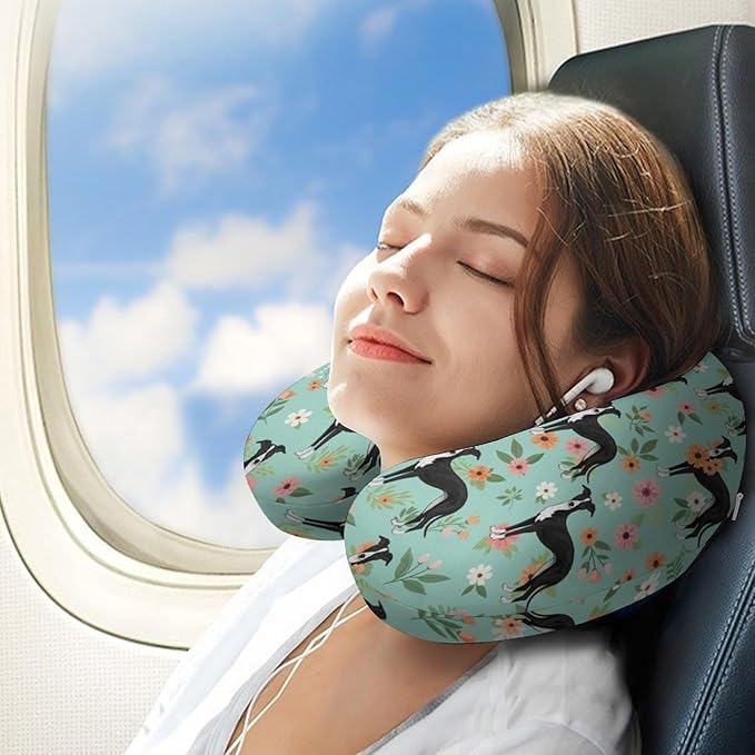 Premium Memory Foam Travel Pillow, Italian Greyhound U-Shaped, Head Support U-Shape for Bus Airplane Restful Sleep, Washable Breathable Cover