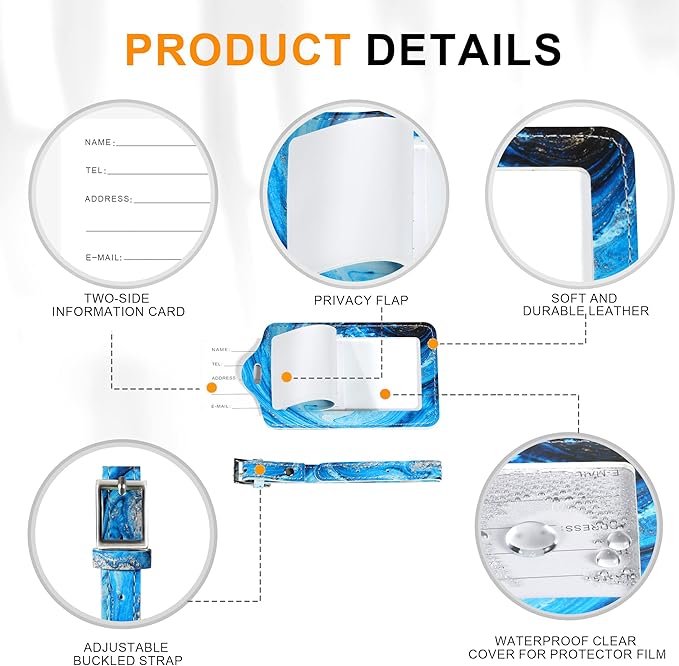 4 Pack Luggage Tag for Suitcases, Leather Suitcase Tags Identifiers, Cute Bag Name Travel Tags ID Labels for Women Men Travel Cruise Luggage by Sodsay