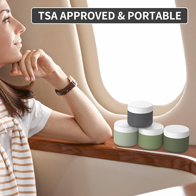 ME.FAN Travel Containers for Toiletries, TSA Approved 2 oz Silicone Cream Jars, Leak-proof Journey Containers, Trip Accessories with Lid for Cosmetic Face Hand Body Cream 4 Pack White Lid Desert Sage