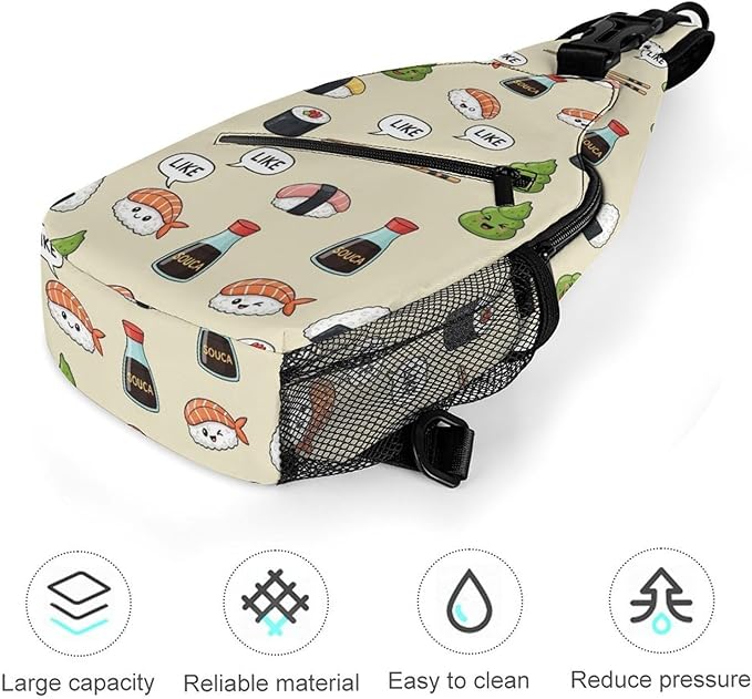 SWEET TANG Chest Bag for Men Women Cute Sushi Sling Shoulder Backpack Fashion Daypack, Outdoor Sport Adjustable Zippered Crossbody Bag with Large Capacity