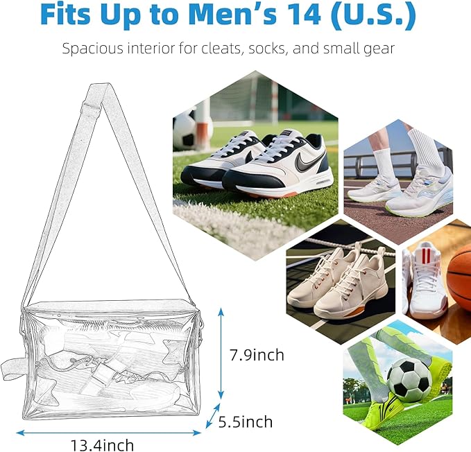 Smell-Proof Soccer Cleats Bag for Men, Soccer Shoe Bag with Shoulder Strap & Luggage Sleeve, Clear Front, Water-Resistant & Odor-Control Sports Travel Gear Organizer(2 PACK)