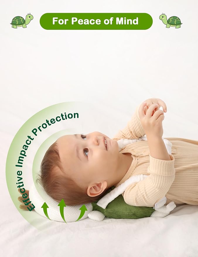 JunNeng Baby Head Protector Backpack, Toddler Walking Fall Head Protection, Green Turtle