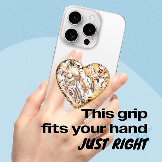 OnTheGrip Cute Natural Seashell Design Heart Shape Collapsible Mobile Phone Grip Stand Holder for Smartphone Tablet Cell Phone Accessory (Leopard)