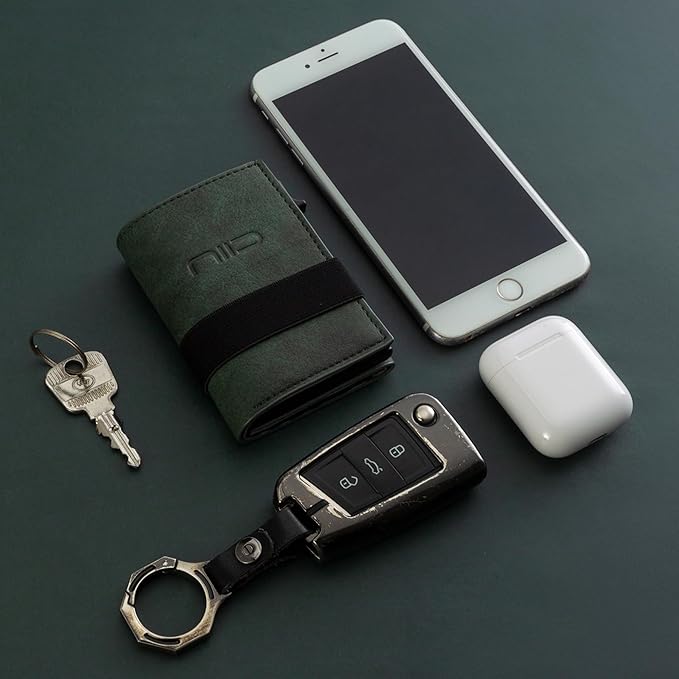 NIID Wallet for Men,Minimalist Front Pocket Wallet for Men - RFID Blocking Leather Bifold with Pop Up Card Holder, 2 ID Windows, Money Clip & Gift Box (Green)