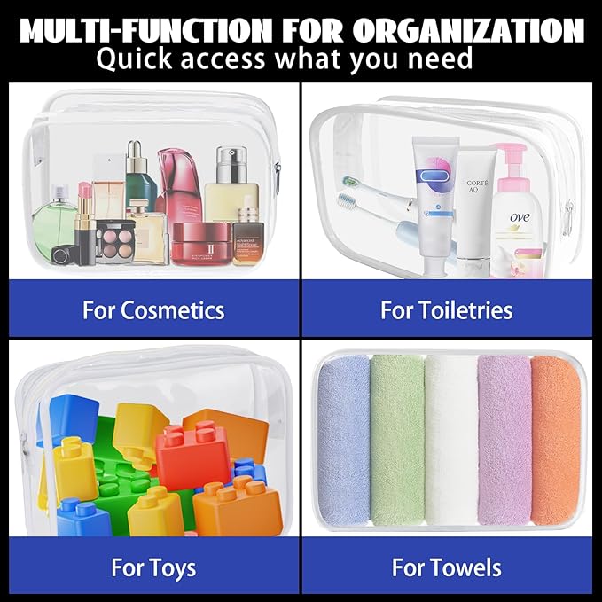 16 Pack Waterproof Cosmetic Bag TSA Approved Toiletry Bag, Portable Travel Pouch with Zipper, Vinyl Plastic Organizer Storage for Men and Women (White-L)