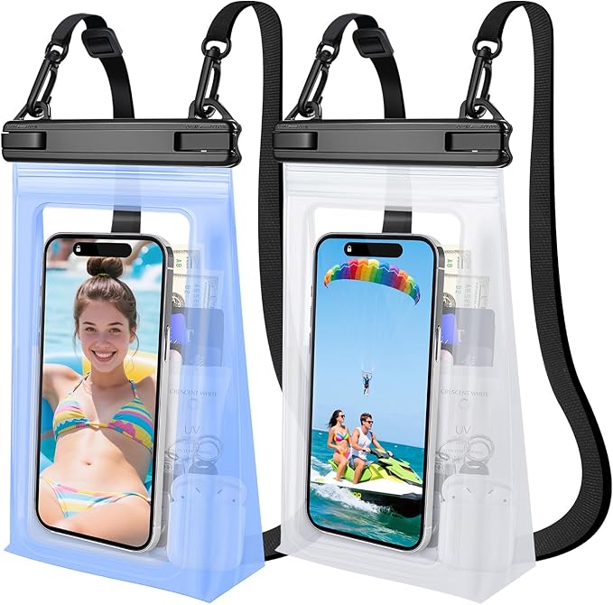 2 Pack Large Waterproof Phone Pouch, Waterproof Phone Case for iPhone 16 15 14 13 Pro Max Galaxy S25 S24 All Devices, IPX8 Double Sealing, Floating Water Proof Bag for Beach Swimming Pool