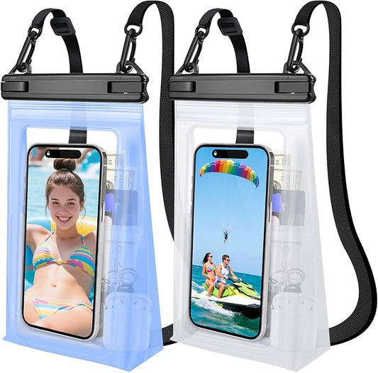 2 Pack Large Waterproof Phone Pouch, Waterproof Phone Case for iPhone 16 15 14 13 Pro Max Galaxy S25 S24 All Devices, IPX8 Double Sealing, Floating Water Proof Bag for Beach Swimming Pool