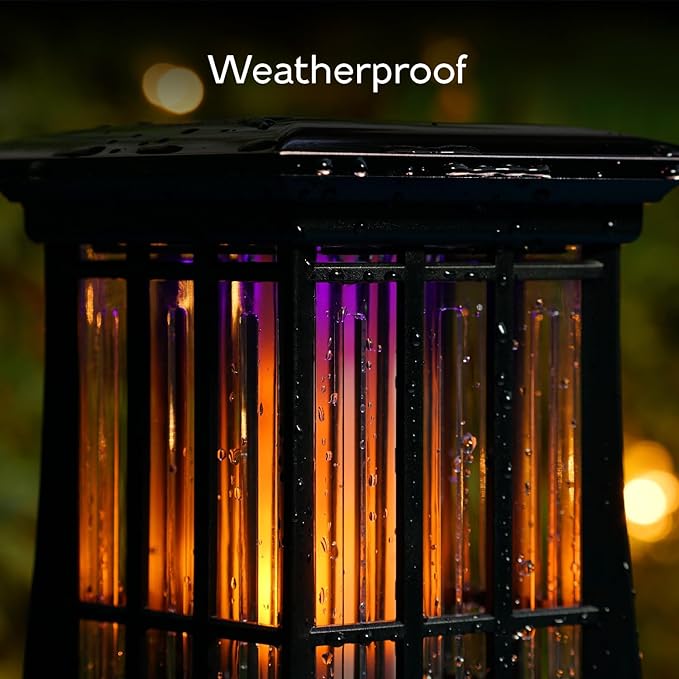 PIC Solar Bug Zapper, Cordless Patio Lantern, 600V Zapping Grid, 2 In 1 Light Mode with LED Flame Effect, Wide 1/2 Acre Coverage, Weatherproof, Auto On/Off, Showstopping Fly Trap Design, Pack of 2