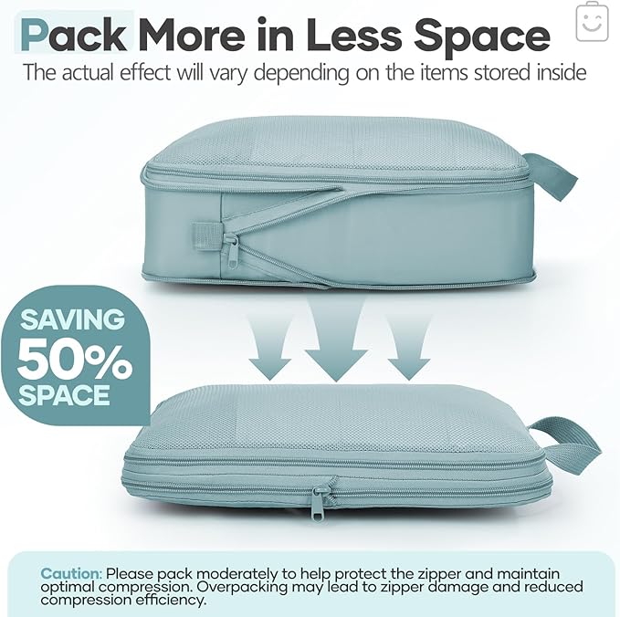 Veken 11 Set Compression Packing Cubes for Travel Essentials,Compressible Expandable Large Luggage Suitcase Organizer Bags for Clothing,Durable Space Saver Storage Bags with Toiletry Bags(Blue Gray)