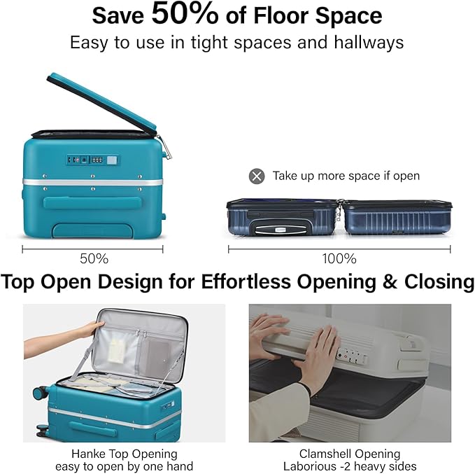 Hanke 24 Inch Luggage with Cup Holder and Charge,Top Opening Hard Shell Suitcases with Wheels and Dividers,Aluminum Frame Trunk Luggage Medium Checked Suitcase with Lock for Travel,Caribbean Blue