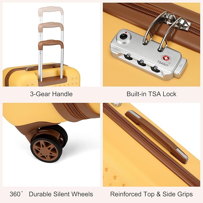 Kono 28 Inch Luggage Large checked Lightweight Hardside Suitcase with Spinner Wheels & Built-in TSA Lock, Yellow