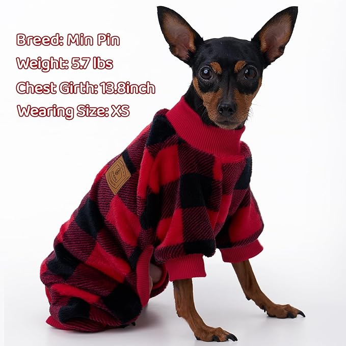 XPUDAC Dog Christmas Sweater Plaid Dog Pajamas for Small Medium Dogs Girl Boy Fleece Puppy Clothes Outfit for Winter, S