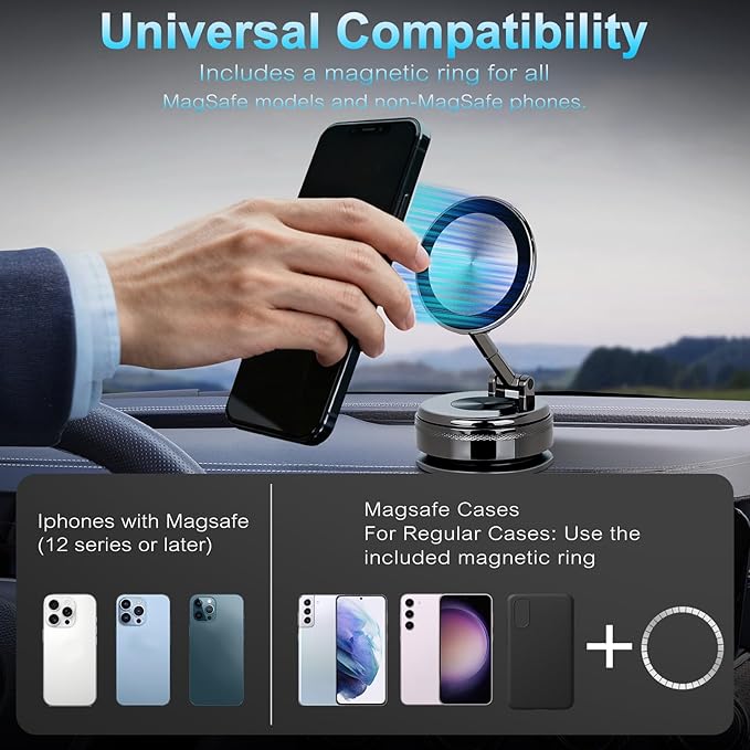 Magnetic Phone Holder for Car, Universal 360 Adjustable Vacuum Magnetic Phone Holder Mount Foldable for iPhone 17 Pro Max 16 15 14 13 12 Plus for Car/Gym/Mirror/Kitchen