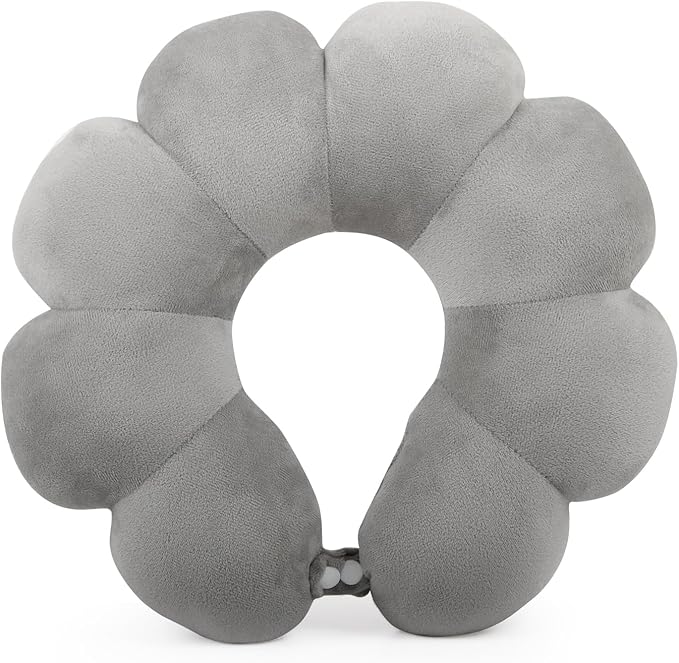 Sexysamba Flower Travel Neck Pillows for Airplanes Breathable Cotton U-Shaped Neck Pillow for Kids & Adults Head Neck Chin Support Rest Pillow for Traveling,Car,Train,Bus,Recline,Home,Office,Grey