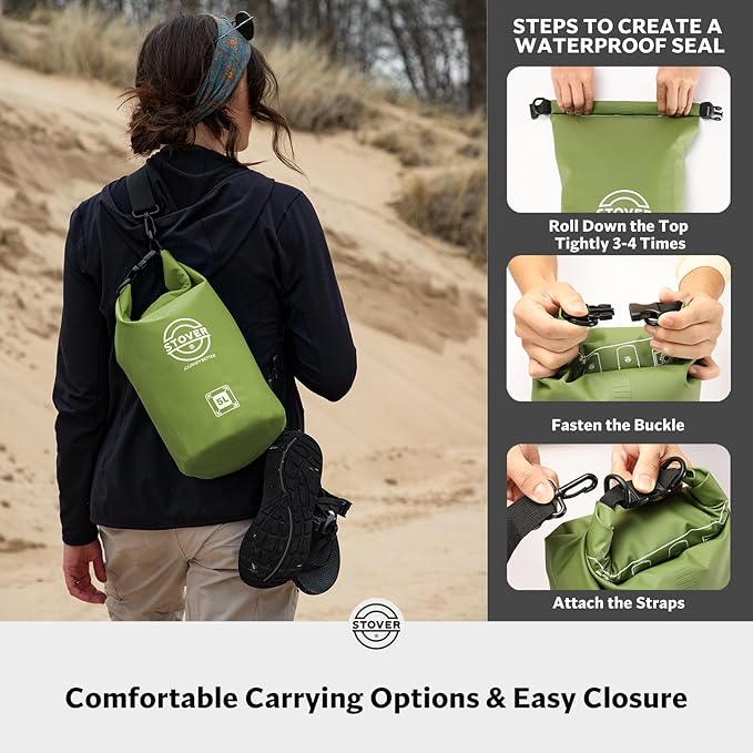 STOVER 5/10/25/30/40/55L Waterproof Dry Bag- Roll-Top Backpack w/Phone Case- Kayaking, Hiking, Camping, Boating- Men/Women