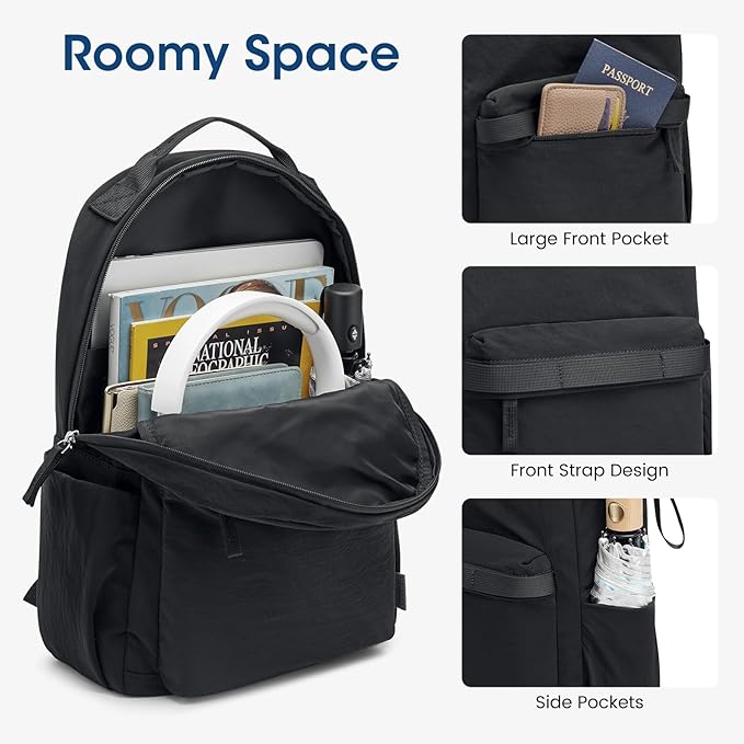 G4Free Small Nylon Backpack for Women Men, Lightweight Backpack Daypack for Travel Work Hiking, Black