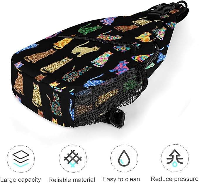 SWEET TANG Women Shoulder Chest Sling Bags Backpacks Colorful Cats, Fashion Casual Pack Crossbody Bags Daypack Multipurpose for Travel Outdoors Running