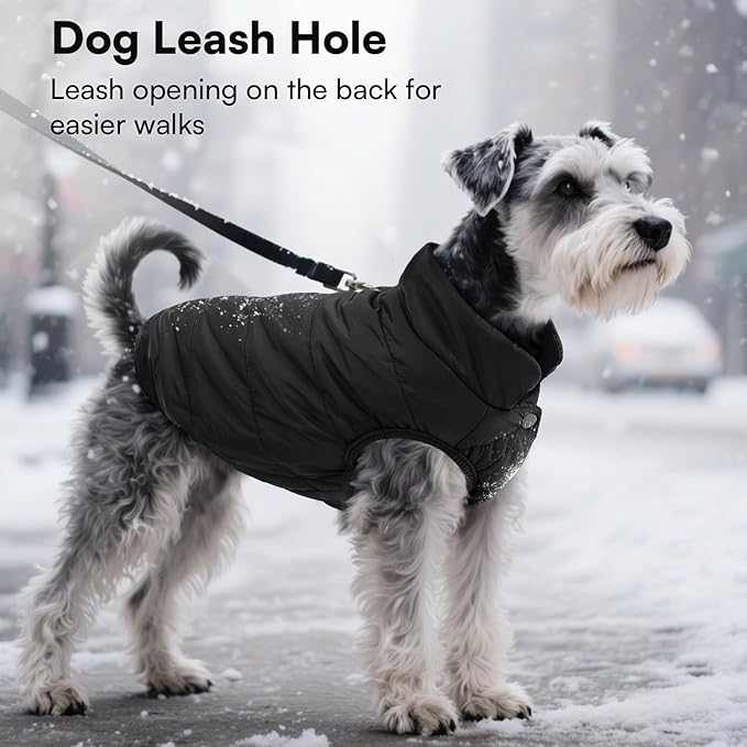 ASENKU Windproof Dog Winter Coat Waterproof Fleece Jacket Cold Weather Pet Apparel for Small Medium Large Dogs (Black, L)