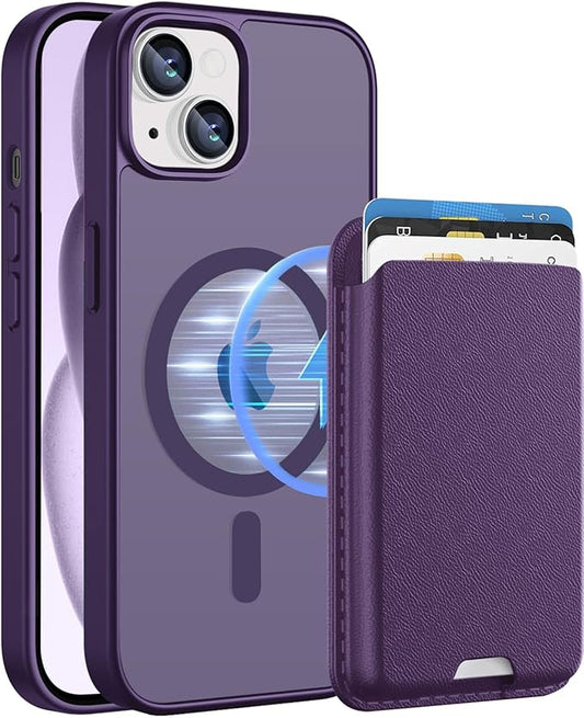 Ntwinro Magnetic for iPhone 14 Plus & iPhone 15 Plus Case (Compatible with MagSafe) with Detachable Wallet & Card Holder for 3 Cards [RFID Blocking] Military Grade Protective Slim Phone Cover, Purple